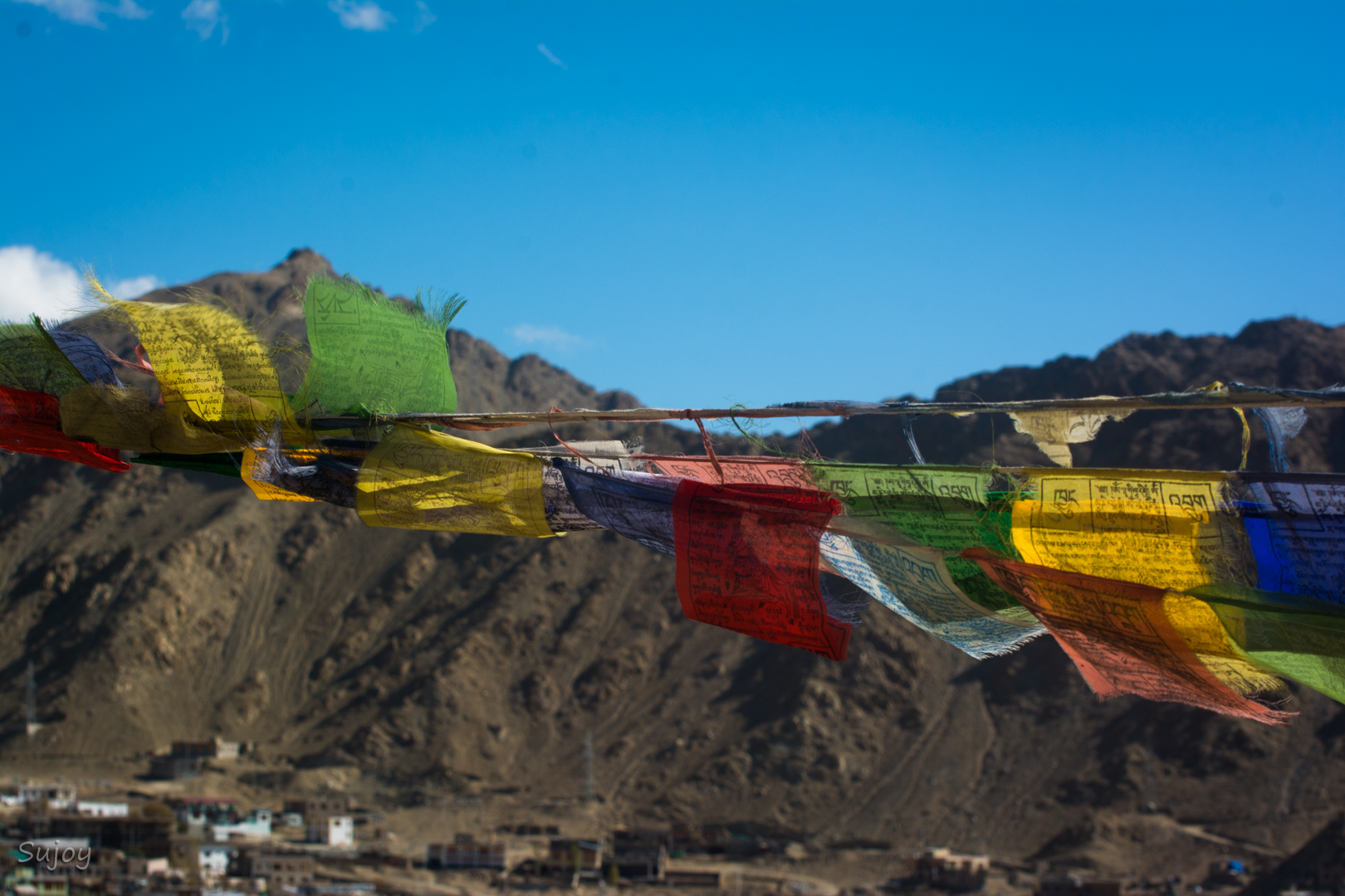 Prayer flags on the top of Leh Palace